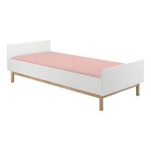 Lit enfant 90x200 Miloo Pinio en bois massif et blanc, couchage une place au design épuré pour chambre enfant ou ado