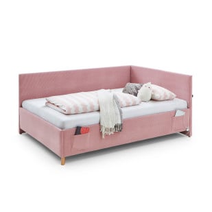 Lit banquette 120x200 pour ado en tissu côtelé rose – confort et design