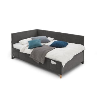 Lit banquette 120x200 Meise Cool en tissu côtelé gris anthracite avec poches latérales