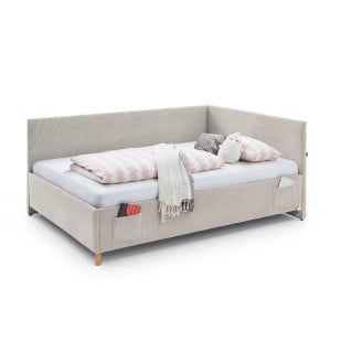 Lit banquette 120x200 pour adolescent Meise Cool en tissu côtelé beige