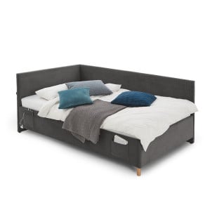 Lit double rembourré Meise en velours côtelé gris foncé pour chambre moderne