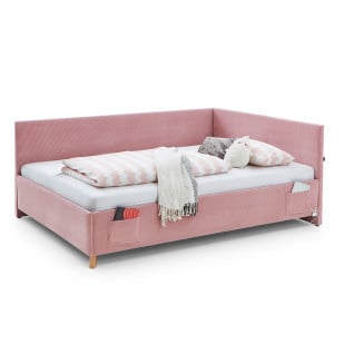 Grand lit double rose style banquette pour chambre fille ou ado, design doux et fonctionnel