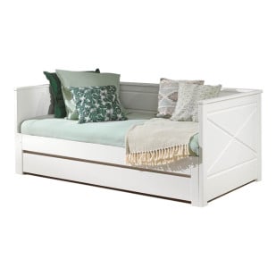 Lit multifonctionnel Scott blanc avec sommier extensible et tiroir de rangement pour chambre d'enfant