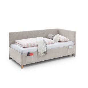 Lit banquette 90x200 cm pour enfant Meise Cool en tissu côtelé beige
