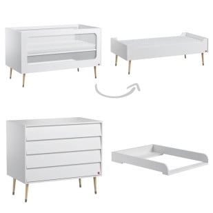 Lit bébé évolutif avec commode à langer Bosque Vox blanche