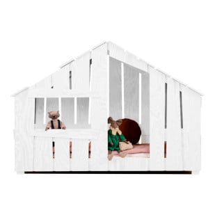 Lit Cabane Blanc Original en Bois Naturel Peint en Blanc Adeko