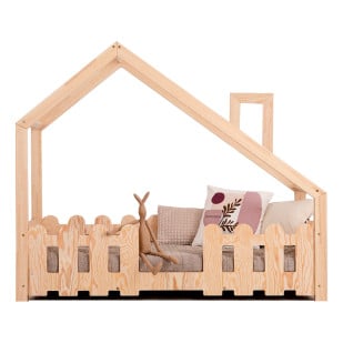Lit Enfant en Forme de Maisonnette Avec Cheminée – Adeko lit Montessori avec barrière