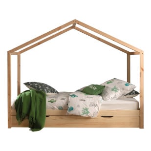 Lit cabane avec lit tiroir Dally ZH naturel 