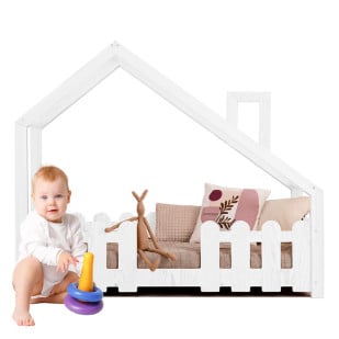 Lit Cabane Montessori Blanc Dudu – Lit Cabane Enfant Bébé avec barrière
