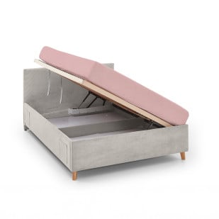 Lit coffre Meise Cool 120x200 beige avec sommier relevable et espace de rangement intégré