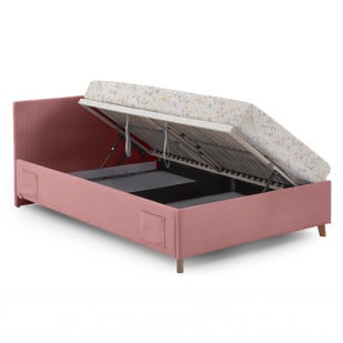Grand lit double rose avec sommier relevable et rangement intégré – Meise Möbel Cool