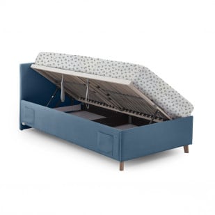 Lit coffre 120x200 Meise Möbel en tissu côtelé bleu avec matelas à motif – Collection Cool