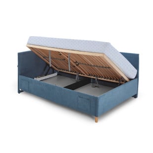 Lit banquette bleu 120x200 avec coffre de rangement et sommier relevable