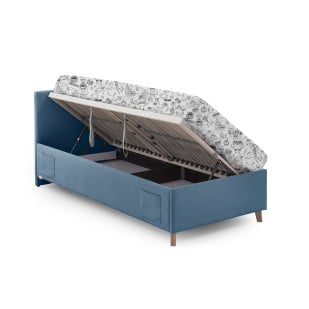 Lit une place en tissu côtelé bleu avec sommier relevable et coffre – Meise Möbel Cool