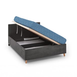 Lit enfant 120x200 avec coffre de rangement Meise Möbel – Collection Cool en tissu côtelé gris anthracite