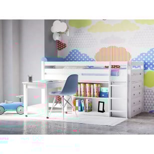 Lit combiné surélevé en bois massif blanc Prime plus · Kidsgreen