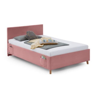 Lit 140x200 Meise Möbel collection Cool en tissu côtelé rose avec poches latérales