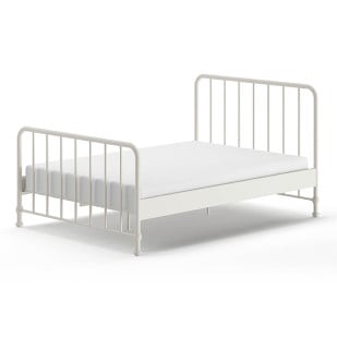 Lit double Bronxx en métal, couleur blanc mat, taille 140x200 | Vipack | BRBE1414