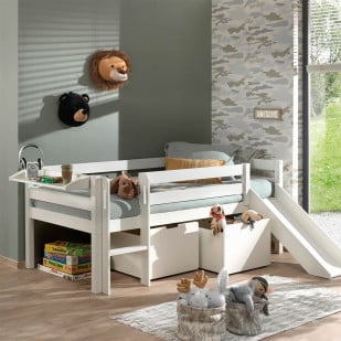 Lit En Hauteur Avec Toboggan Blanc - PICOMSLD7117 - Vipack