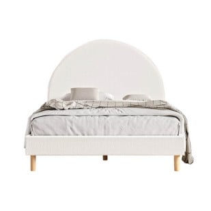 Lit enfant 140x200 en tissu bouclé blanc - Collection Moon