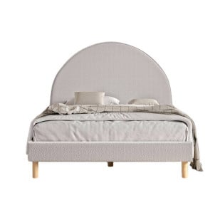 Lit enfant 2 places en tissu bouclé gris - Collection Moon