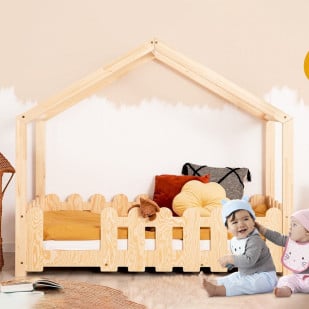 Lit cabane enfant en bois massif 70 x 140 cm LOUIS pas cher