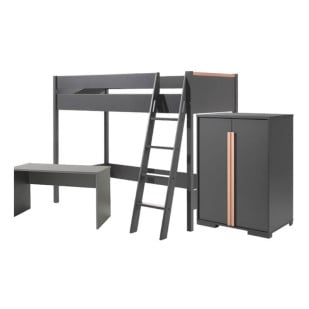 Lit Mezzanine 1 Place avec Bureau Anthracite Delio