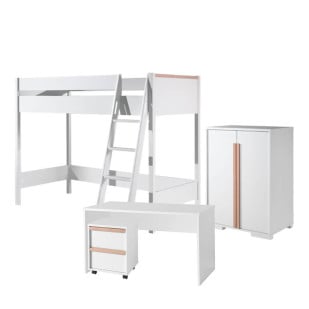 Lit mezzanine ado avec bureau et rangement blanche Delio