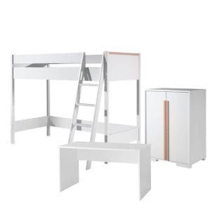 Lit Mezzanine avec Bureau et Armoire Blanche Delio