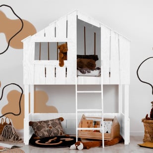 Lit Mezzanine Cabane Blanc Ted - Meuble Enfant Ludique