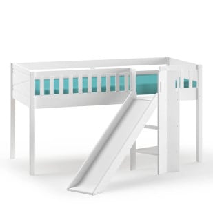 Lit mezzanine avec toboggan mi-hauteur blanc Scott
