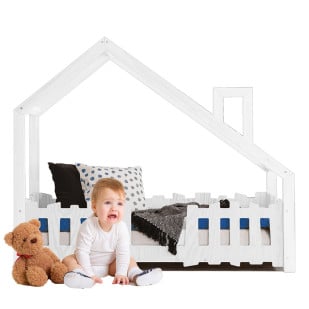 Lit Montessori cabane avec barrière blanc Yoko Baby