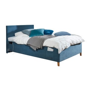Lit 120x200 bleu Meise Möbel pour adolescent, avec tissu côtelé et rangement