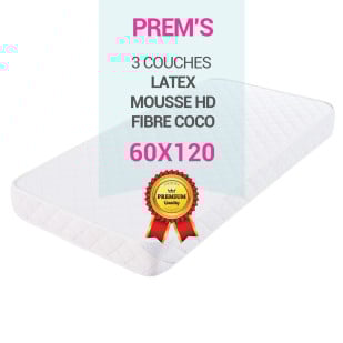 Matelas 60x120 BabyPrem’s : Fibre de Coco + Mousse + Latex