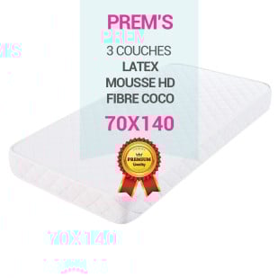 Matelas 70x140 Babyprem's : coutil en coton + fibre de coco + mousse + latex 