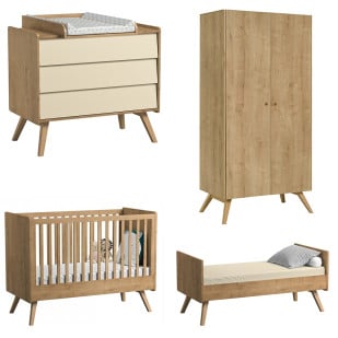 Meuble chambre bébé complète Vox Vintage bois et jaune
