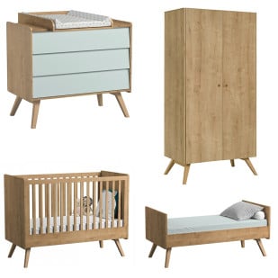 Mobilier chambre bébé complète Vox Vintage bois et vert