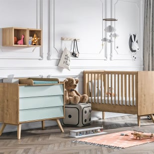 Mobilier petite chambre bébé Vox Vintage bois et vert