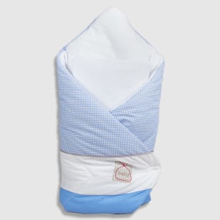 Nid d'ange bébé avec motif Cigogne bleu et tissu doux, parfait pour les premiers jours de bébé. Pony Design