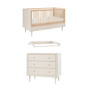Mobilier chambre bébé Petite Lune Pinio proposé par Le Jurassien, incluant lit évolutif, plan à langer et commode élégante