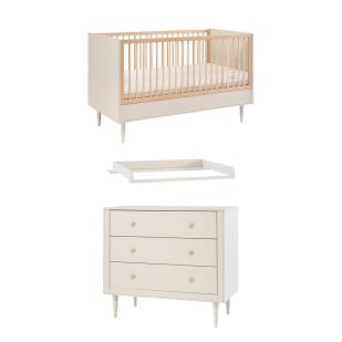 Pack Duo chambre bébé Petite Lune Pinio, champagne, lit 60x120 et commode avec plan à langer, design élégant et pratique