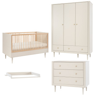 Chambre bébé complète et évolutive Petite Lune Pinio avec lit 70x140, commode, plan à langer et armoire 3 portes sur Jurassien
