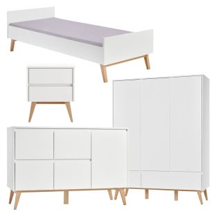 Chambre enfant complète Swing blanche et bois massif de Pinio
