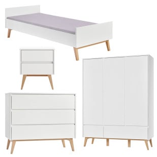 Chambre d'enfant & d'ado complete blanche et bois de la collection Swing de Pinio