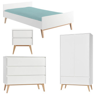 Chambre d’enfant complète décor blanc et bois Swing de la marque Pinio