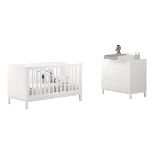 Pack duo chambre bébé Eva blanc avec lit évolutif 70x140 et commode à langer – mobilier moderne de la marque Vipack