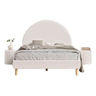 Pack lit enfant 140x200 avec set de poufs blanc en tissu bouclé - Collection Moon de Vipack