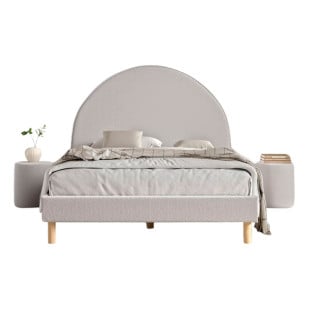 Pack lit enfant 2 places avec set de poufs gris en tissu bouclé - Collection Moon de chez Vipack