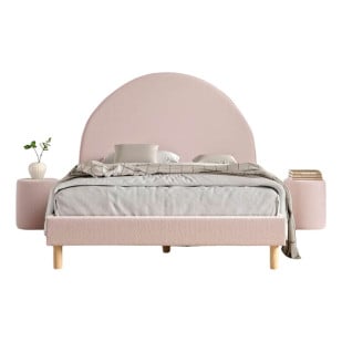 Pack lit enfant double avec set de poufs rose en tissu bouclé - Collection Moon de chez Vipack