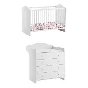Pack DUO lit bébé blanc 60x120 + commode à langer Megeve, style authentique, par Vox bébé chez le Jurassien